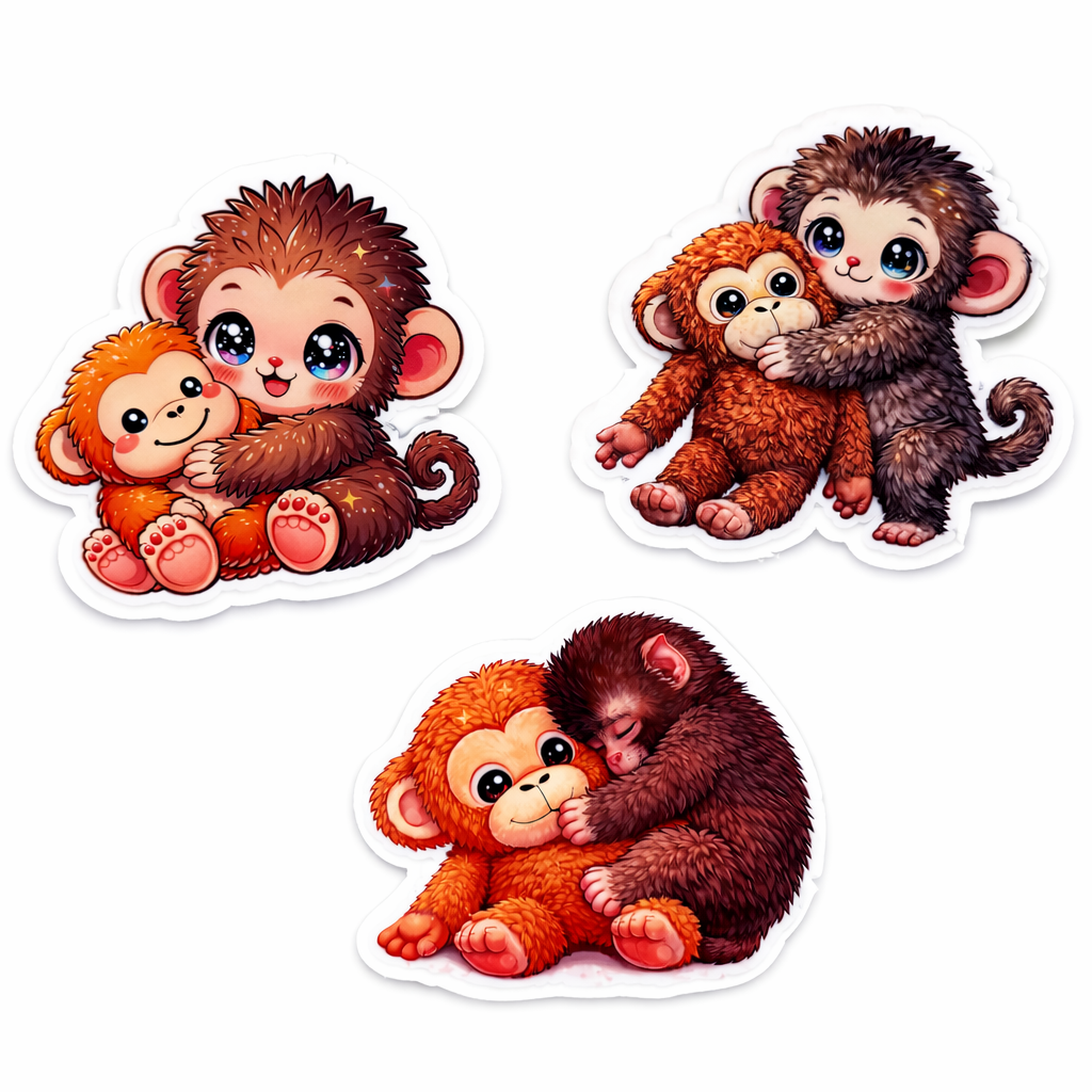 Punch Hug Pack – 3 Viral Monkey Stickers 4” Package